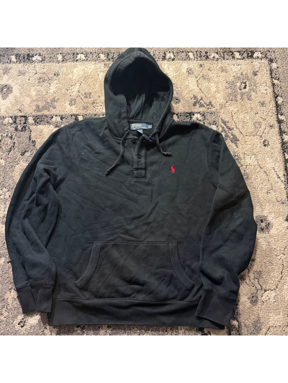 Polo Ralph Lauren Men's Black Hoodie XL with Red Logo, Pullo